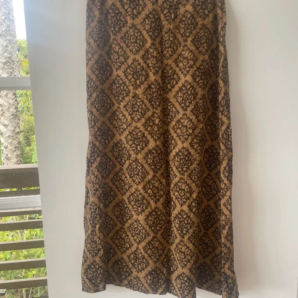 Karen Scott Petites Boho Print Silk Maxi Skirt, Black‎ and Tan, PS